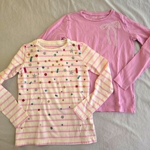 Crewcuts 2 Girls Long Sleeve Graphic Tshirts M 8-9 glitter and pearl bows